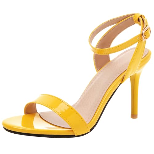 Renessmi Stiletto Hochzeit Offene Zeh Knöchelriemchen Damensandalen Elegant Prom Höhe Ferse Engagement-Spangepy Footwear Gelb Gr 36.5 EU-37 Cn von Renessmi