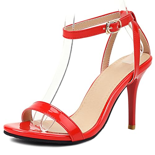 Renessmi Stiletto Hochzeit Offene Zeh Knöchelriemchen Damensandalen Elegant Prom Höhe Ferse Engagement-Spangepy Footwear Rot Gr 32 EU Renessmi Stiletto Hochzeit Offene Zeh Knöchelriemchen Damensandalen Elegant Prom Höhe Ferse Engagement-Spangepy Footwear Rot Gr 32 EU von Renessmi