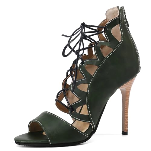 Renessmi Stiletto Peep Toe Reißverschluss Damen Gladiator Sandals Super Höhe Ferse Ösen Römersandalens Boots Footwear Grün Gr 42 EU-44 Cn von Renessmi