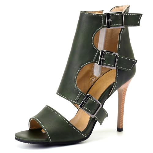 Renessmi Stiletto Peep Toe Reißverschluss Damen Gladiator Sandals Super Höhe Ferse Ösen Römersandalens Boots Footwear Grün Gr 44 EU-46 Cn von Renessmi