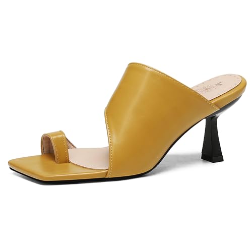 Renessmi Stiletto Weit Fit Mules Ohne Verschluss Damen Pantoffeln Open Square Toe Mode Draußen Slingback Höhe Ferse Footwear Gelb Gr 36.5 EU-37 Cn von Renessmi