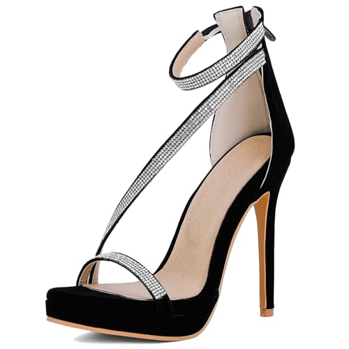 Renessmi Stiletto Wildleder Plateau Back Reißverschluss Damensandalen Elegant Abend Super Höhe Ferse Mode Offene Zeh Prom Footwear Schwarz Gr 39 EU-40 Cn von Renessmi