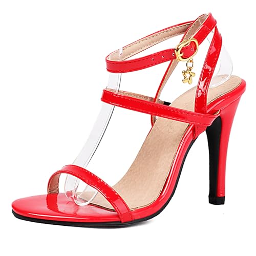 Renessmi Strappy Stiletto Offene Zeh Lack Damensandalen Slingback Runde Zehen Slingback Solid Color Sommer Kleid Footwear Rot Gr 40 EU-41 Cn von Renessmi