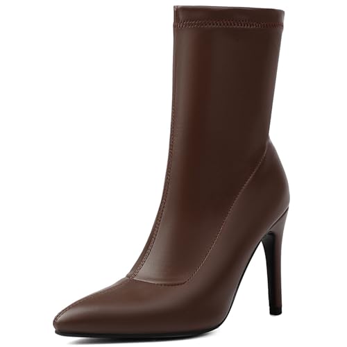 Renessmi Stylish Stiletto Pointed Toe Damen Stretch Stiefel Wildleder Ohne Verschluss Back Reißverschluss Ankle Anzugstiefel Footwear Braun-10Cm Gr 46 EU-48 Cn von Renessmi