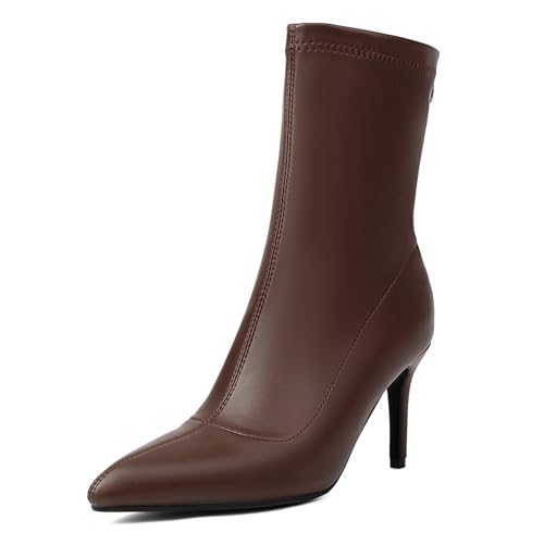 Renessmi Stylish Stiletto Pointed Toe Damen Stretch Stiefel Wildleder Ohne Verschluss Back Reißverschluss Ankle Anzugstiefel Footwear Braun-8Cm Gr 40.5 EU-42 Cn von Renessmi