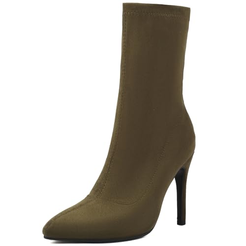 Renessmi Stylish Stiletto Pointed Toe Damen Stretch Stiefel Wildleder Ohne Verschluss Back Reißverschluss Ankle Anzugstiefel Footwear Grün-10Cm Gr 40.5 EU-42 Cn von Renessmi