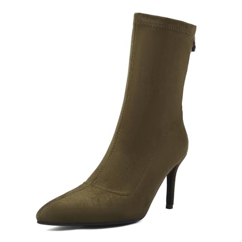 Renessmi Stylish Stiletto Pointed Toe Damen Stretch Stiefel Wildleder Ohne Verschluss Back Reißverschluss Ankle Anzugstiefel Footwear Grün-8Cm Gr 45 EU-47 Cn von Renessmi