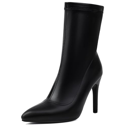 Renessmi Stylish Stiletto Pointed Toe Damen Stretch Stiefel Wildleder Ohne Verschluss Back Reißverschluss Ankle Anzugstiefel Footwear Schwarz-10Cm Gr 45 EU-47 Cn von Renessmi
