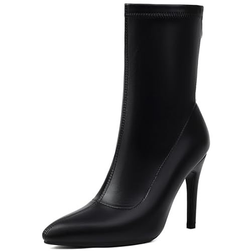 Renessmi Stylish Stiletto Pointed Toe Damen Stretch Stiefel Wildleder Ohne Verschluss Back Reißverschluss Ankle Anzugstiefel Footwear Schwarz-10Cm Gr 45 EU-47 Cn von Renessmi