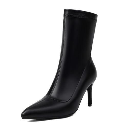 Renessmi Stylish Stiletto Pointed Toe Damen Stretch Stiefel Wildleder Ohne Verschluss Back Reißverschluss Ankle Anzugstiefel Footwear Schwarz-8Cm Gr 36.5 EU-37 Cn von Renessmi