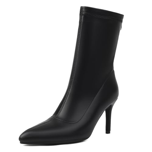 Renessmi Stylish Stiletto Pointed Toe Damen Stretch Stiefel Wildleder Ohne Verschluss Back Reißverschluss Ankle Anzugstiefel Footwear Schwarz-8Cm Gr 45 EU-47 Cn von Renessmi