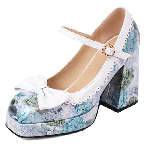 Renessmi Süß Bogen Knöchelriemchen Mary Jane Plateau Damen Schuhe Square Toe Weit Fit Schnalle Blockabsatz Princess Footwear Blau Gr 39 EU-40 Cn Renessmi Süß Bogen Knöchelriemchen Mary Jane Plateau Damen Schuhe Square Toe Weit Fit Schnalle Blockabsatz Princess Footwear Blau Gr 39 EU-40 Cn von Renessmi