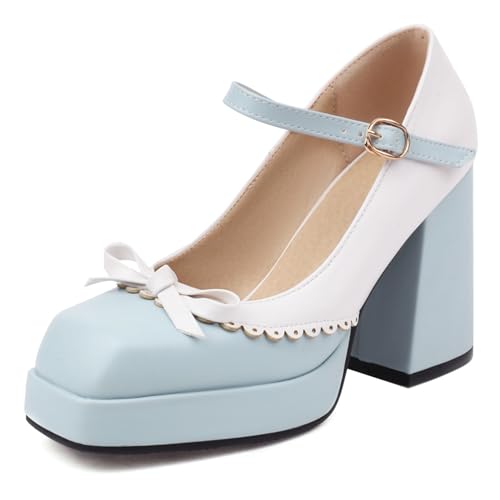 Renessmi Süß Bogen Knöchelriemchen Mary Jane Plateau Damen Schuhe Square Toe Weit Fit Schnalle Blockabsatz Princess Footwear Blau Gr 45 EU-47 Cn Renessmi Süß Bogen Knöchelriemchen Mary Jane Plateau Damen Schuhe Square Toe Weit Fit Schnalle Blockabsatz Princess Footwear Blau Gr 45 EU-47 Cn von Renessmi