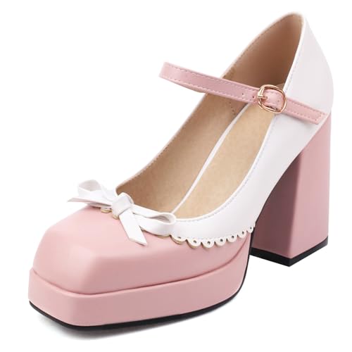 Renessmi Süß Bogen Knöchelriemchen Mary Jane Plateau Damen Schuhe Square Toe Weit Fit Schnalle Blockabsatz Princess Footwear Pink Gr 42 EU-44 Cn Renessmi Süß Bogen Knöchelriemchen Mary Jane Plateau Damen Schuhe Square Toe Weit Fit Schnalle Blockabsatz Princess Footwear Pink Gr 42 EU-44 Cn von Renessmi