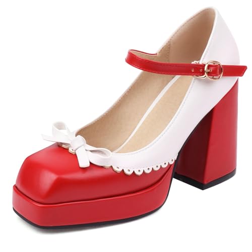 Renessmi Süß Bogen Knöchelriemchen Mary Jane Plateau Damen Schuhe Square Toe Weit Fit Schnalle Blockabsatz Princess Footwear Rot Gr 41 EU-43 Cn Renessmi Süß Bogen Knöchelriemchen Mary Jane Plateau Damen Schuhe Square Toe Weit Fit Schnalle Blockabsatz Princess Footwear Rot Gr 41 EU-43 Cn von Renessmi