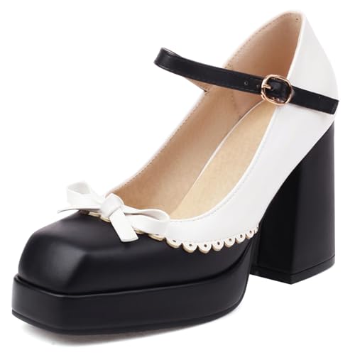 Renessmi Süß Bogen Knöchelriemchen Mary Jane Plateau Damen Schuhe Square Toe Weit Fit Schnalle Blockabsatz Princess Footwear Schwarz Gr 36 EU Renessmi Süß Bogen Knöchelriemchen Mary Jane Plateau Damen Schuhe Square Toe Weit Fit Schnalle Blockabsatz Princess Footwear Schwarz Gr 36 EU von Renessmi
