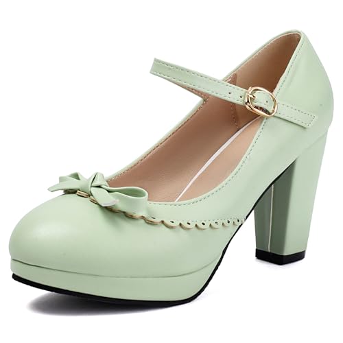 Renessmi Süß Bogen Schnalle Mary Jane Runde Zehen Damen Schuhe Knöchelriemchen Plateau High Blockabsatz Ruffles Princess Footwear Grün Gr 39 EU-40 Cn Renessmi Süß Bogen Schnalle Mary Jane Runde Zehen Damen Schuhe Knöchelriemchen Plateau High Blockabsatz Ruffles Princess Footwear Grün Gr 39 EU-40 Cn von Renessmi