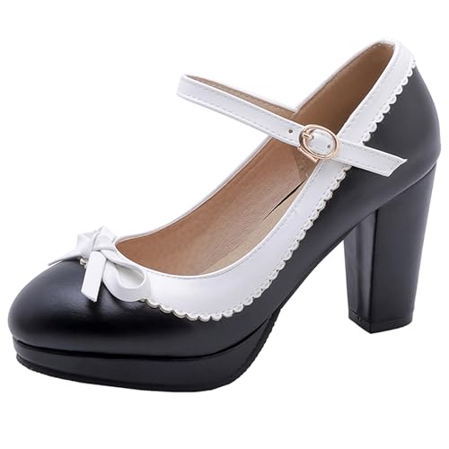 Renessmi Süß Bogen Schnalle Mary Jane Runde Zehen Damen Schuhe Knöchelriemchen Plateau High Blockabsatz Ruffles Princess Footwear Schwarz Gr 36.5 EU-37 Cn Renessmi Süß Bogen Schnalle Mary Jane Runde Zehen Damen Schuhe Knöchelriemchen Plateau High Blockabsatz Ruffles Princess Footwear Schwarz Gr 36.5 EU-37 Cn von Renessmi