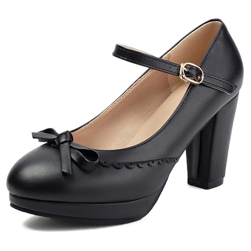 Renessmi Süß Bogen Schnalle Mary Jane Runde Zehen Damen Schuhe Knöchelriemchen Plateau High Blockabsatz Ruffles Princess Footwear Schwarz Gr 38 EU-39 Cn Renessmi Süß Bogen Schnalle Mary Jane Runde Zehen Damen Schuhe Knöchelriemchen Plateau High Blockabsatz Ruffles Princess Footwear Schwarz Gr 38 EU-39 Cn von Renessmi