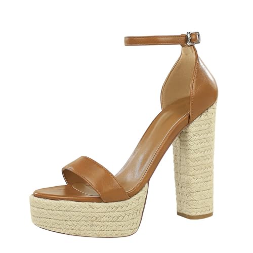 Renessmi Super Höhe Ferse Offene Zeh Knöchelriemchen Damensandalen Plateau Blockabsatz Strappy Sommer Prom Mode Footwear Braun Gr 38 EU-39 Cn von Renessmi