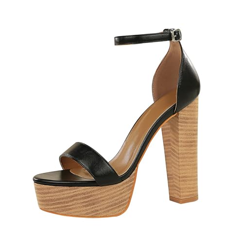Renessmi Super Höhe Ferse Offene Zeh Knöchelriemchen Damensandalen Plateau Blockabsatz Strappy Sommer Prom Mode Footwear Schwarz Gr 34 EU von Renessmi