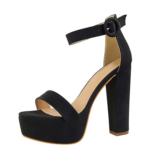 Renessmi Super Höhe Ferse Offene Zeh Knöchelriemchen Damensandalen Plateau Blockabsatz Strappy Sommer Prom Mode Footwear Schwarz Gr 36 EU von Renessmi