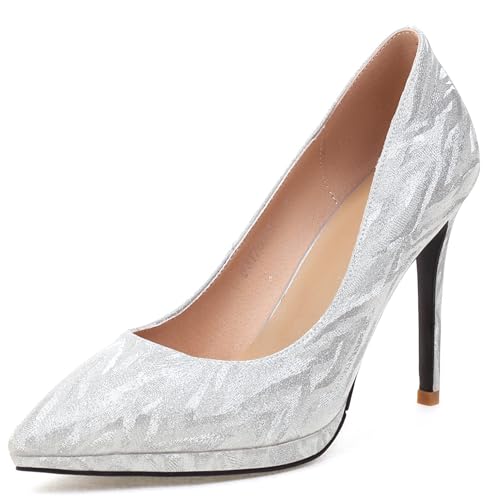 Renessmi Super Höhe Ferse Plateau Pointed Toe Damen Schuhe Ohne Verschluss Abend Stiletto Shiny Bridal Pumps Footwear Silber Gr 40.5 EU-42 Cn Renessmi Super Höhe Ferse Plateau Pointed Toe Damen Schuhe Ohne Verschluss Abend Stiletto Shiny Bridal Pumps Footwear Silber Gr 40.5 EU-42 Cn von Renessmi