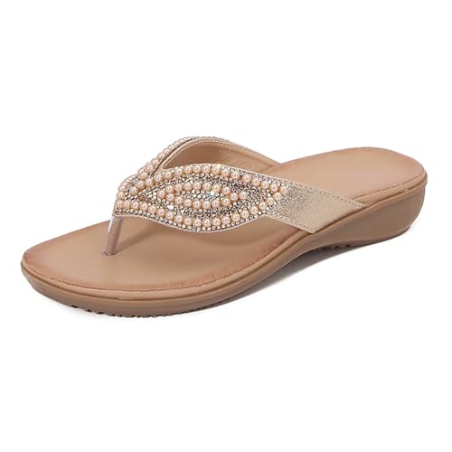 Renessmi Sweet Beaded Keilabsatz Clips Toe Ohne Verschluss Damen Pantoffeln Slingback Komfort Draußen Sommer Strand Mules Footwear Gold Gr 38 EU-39 Cn von Renessmi