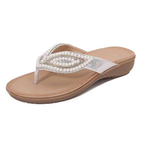 Renessmi Sweet Beaded Keilabsatz Clips Toe Ohne Verschluss Damen Pantoffeln Slingback Komfort Draußen Sommer Strand Mules Footwear Silber Gr 39 EU-40 Cn von Renessmi