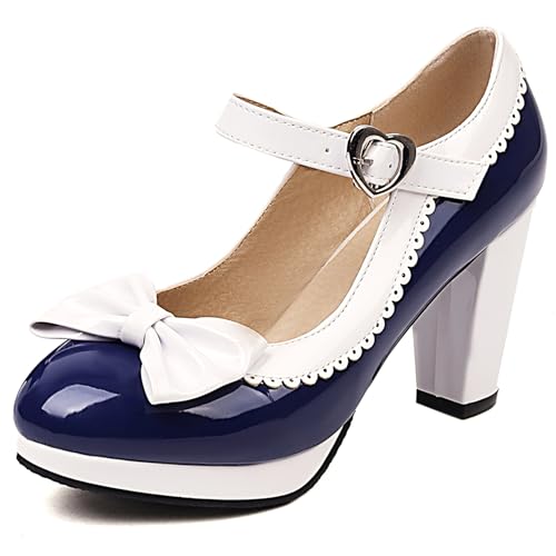 Renessmi Sweet Bogen Blockabsatz Plateau Ruffles Damen Schuhe Runde Zehen Knöchelriemchen Schnalle Lovely Mary Jane Footwear Dark-Blau Gr 38 EU-39 Cn Renessmi Sweet Bogen Blockabsatz Plateau Ruffles Damen Schuhe Runde Zehen Knöchelriemchen Schnalle Lovely Mary Jane Footwear Dark-Blau Gr 38 EU-39 Cn von Renessmi