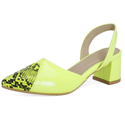 Renessmi Sweet Lack Blockabsatz Pointed Toe Damensandalen Komfort Mitte Absatz Slingback Geschlossen Sommer Footwear Grün Gr 48 EU-50 Cn von Renessmi