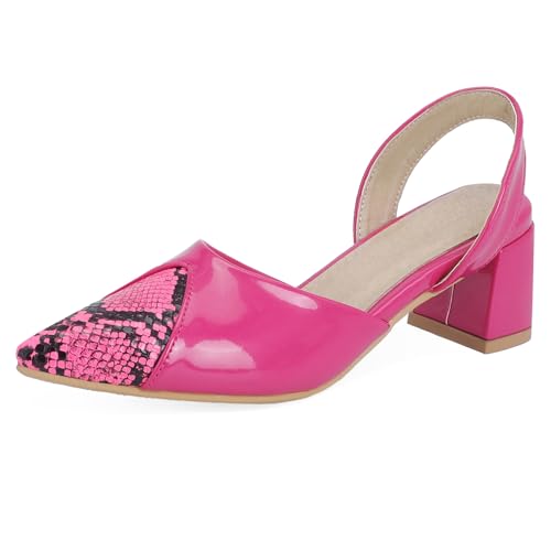Renessmi Sweet Lack Blockabsatz Pointed Toe Damensandalen Komfort Mitte Absatz Slingback Geschlossen Sommer Footwear Rose Gr 44 EU-46 Cn von Renessmi