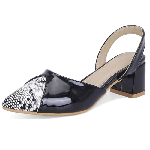 Renessmi Sweet Lack Blockabsatz Pointed Toe Damensandalen Komfort Mitte Absatz Slingback Geschlossen Sommer Footwear Schwarz Gr 44 EU-46 Cn von Renessmi