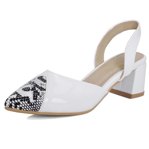 Renessmi Sweet Lack Blockabsatz Pointed Toe Damensandalen Komfort Mitte Absatz Slingback Geschlossen Sommer Footwear Weiß Gr 40.5 EU-42 Cn von Renessmi
