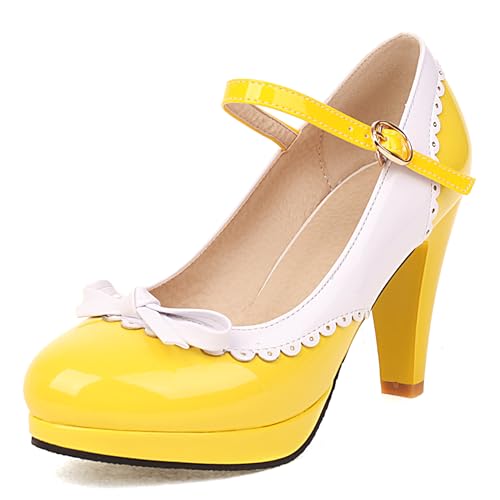 Renessmi Sweet Lack Mixed Color Mary Jane Runde Zehen Damen Schuhe Knöchelriemchen Plateau Splicing Chunky Heel Footwear Gelb Gr 39 EU-40 Cn Renessmi Sweet Lack Mixed Color Mary Jane Runde Zehen Damen Schuhe Knöchelriemchen Plateau Splicing Chunky Heel Footwear Gelb Gr 39 EU-40 Cn von Renessmi
