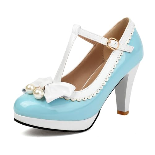 Renessmi Sweet Lack Mixed Color Mary Jane Runde Zehen Damen Schuhe Knöchelriemchen Plateau Splicing Chunky Heel Footwear Light-Blau Gr 39 EU-40 Cn Renessmi Sweet Lack Mixed Color Mary Jane Runde Zehen Damen Schuhe Knöchelriemchen Plateau Splicing Chunky Heel Footwear Light-Blau Gr 39 EU-40 Cn von Renessmi