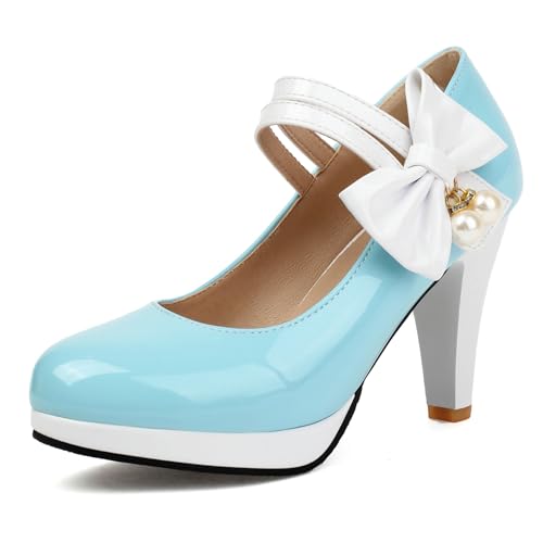 Renessmi Sweet Lack Mixed Color Mary Jane Runde Zehen Damen Schuhe Knöchelriemchen Plateau Splicing Chunky Heel Footwear Light-Blau Gr 43 EU-45 Cn Renessmi Sweet Lack Mixed Color Mary Jane Runde Zehen Damen Schuhe Knöchelriemchen Plateau Splicing Chunky Heel Footwear Light-Blau Gr 43 EU-45 Cn von Renessmi