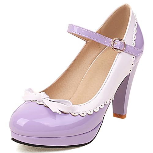 Renessmi Sweet Lack Mixed Color Mary Jane Runde Zehen Damen Schuhe Knöchelriemchen Plateau Splicing Chunky Heel Footwear Violett Gr 38 EU-39 Cn Renessmi Sweet Lack Mixed Color Mary Jane Runde Zehen Damen Schuhe Knöchelriemchen Plateau Splicing Chunky Heel Footwear Violett Gr 38 EU-39 Cn von Renessmi