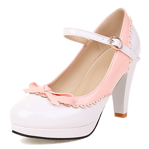 Renessmi Sweet Lack Mixed Color Mary Jane Runde Zehen Damen Schuhe Knöchelriemchen Plateau Splicing Chunky Heel Footwear Weiß Gr 33 EU Renessmi Sweet Lack Mixed Color Mary Jane Runde Zehen Damen Schuhe Knöchelriemchen Plateau Splicing Chunky Heel Footwear Weiß Gr 33 EU von Renessmi