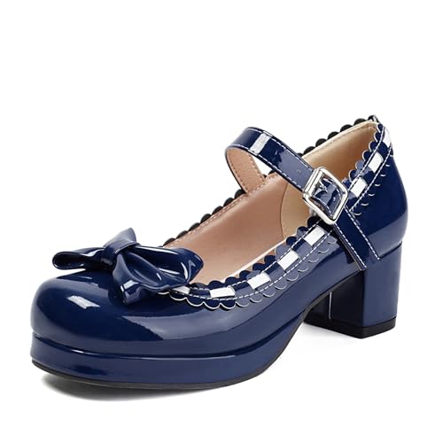 Renessmi Sweet Lack Square Toe Mary Jane Blockabsatz Damen Schuhe Knöchelriemchen Lovely Bogen Sommer Princess Footwear Blau Gr 39 EU-40 Cn Renessmi Sweet Lack Square Toe Mary Jane Blockabsatz Damen Schuhe Knöchelriemchen Lovely Bogen Sommer Princess Footwear Blau Gr 39 EU-40 Cn von Renessmi
