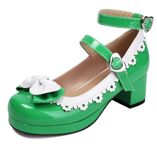 Renessmi Sweet Lack Square Toe Mary Jane Blockabsatz Damen Schuhe Knöchelriemchen Lovely Bogen Sommer Princess Footwear Grün Gr 38 EU-39 Cn Renessmi Sweet Lack Square Toe Mary Jane Blockabsatz Damen Schuhe Knöchelriemchen Lovely Bogen Sommer Princess Footwear Grün Gr 38 EU-39 Cn von Renessmi