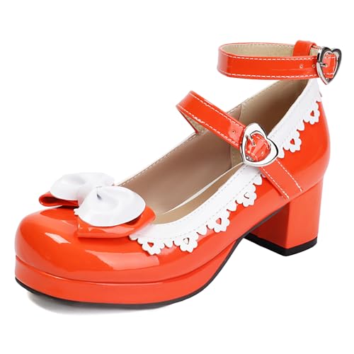 Renessmi Sweet Lack Square Toe Mary Jane Blockabsatz Damen Schuhe Knöchelriemchen Lovely Bogen Sommer Princess Footwear Orange Gr 37 EU-38 Cn Renessmi Sweet Lack Square Toe Mary Jane Blockabsatz Damen Schuhe Knöchelriemchen Lovely Bogen Sommer Princess Footwear Orange Gr 37 EU-38 Cn von Renessmi