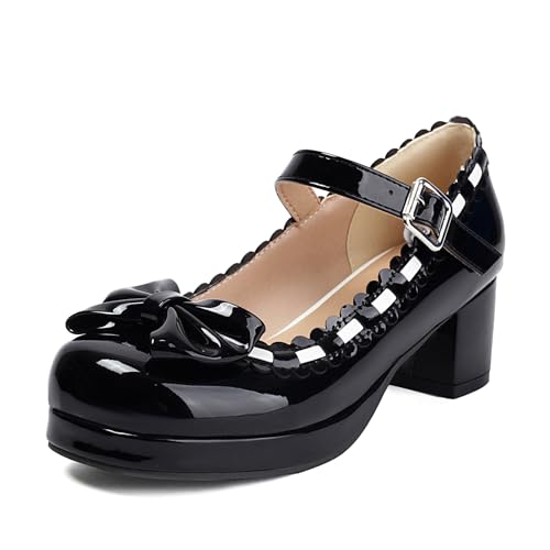 Renessmi Sweet Lack Square Toe Mary Jane Blockabsatz Damen Schuhe Knöchelriemchen Lovely Bogen Sommer Princess Footwear Schwarz Gr 41 EU-43 Cn Renessmi Sweet Lack Square Toe Mary Jane Blockabsatz Damen Schuhe Knöchelriemchen Lovely Bogen Sommer Princess Footwear Schwarz Gr 41 EU-43 Cn von Renessmi