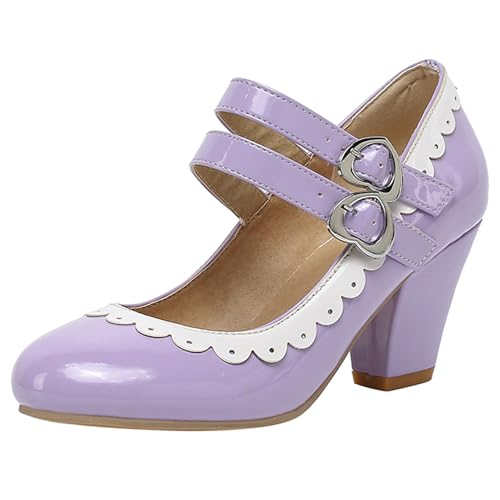Renessmi Sweet Ruffles Two Strap Mary Jane Blockabsatz Damen Schuhe Runde Zehen Schnalle Elegant Lack Knöchelriemchen Footwear Violett Gr 38 EU-39 Cn Renessmi Sweet Ruffles Two Strap Mary Jane Blockabsatz Damen Schuhe Runde Zehen Schnalle Elegant Lack Knöchelriemchen Footwear Violett Gr 38 EU-39 Cn von Renessmi