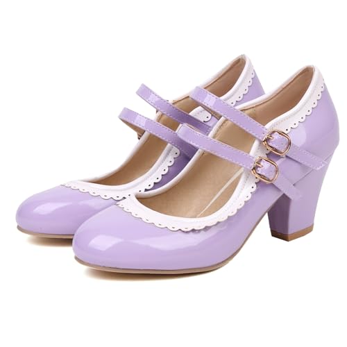 Renessmi Sweet Ruffles Two Strap Mary Jane Blockabsatz Damen Schuhe Runde Zehen Schnalle Elegant Lack Knöchelriemchen Footwear Violett Gr 41 EU-43 Cn Renessmi Sweet Ruffles Two Strap Mary Jane Blockabsatz Damen Schuhe Runde Zehen Schnalle Elegant Lack Knöchelriemchen Footwear Violett Gr 41 EU-43 Cn von Renessmi