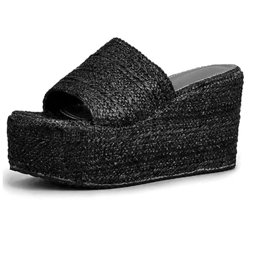 Renessmi Thick Plateau Peep Toe Slingback Damen Hausschuhe Pantoffeln Sandals Keilabsatz Flatform Draußen Strand Kleid Mules Footwear Schwarz Gr 40.5 EU-42 Cn von Renessmi