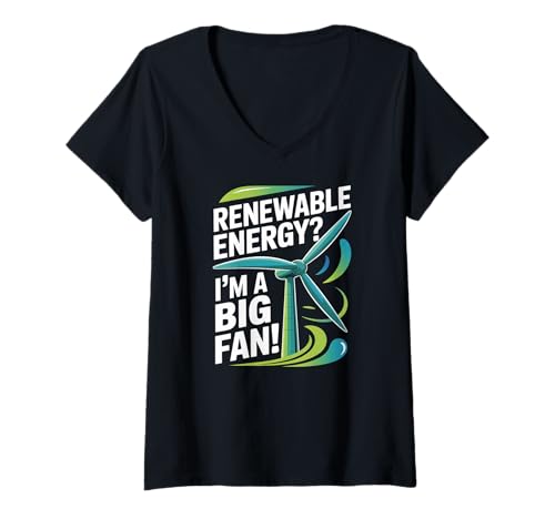 Damen Erneuerbare Energie Ich Bin EIN großer Fan nachhaltig T-Shirt mit V-Ausschnitt Damen Erneuerbare Energie Ich Bin EIN großer Fan nachhaltig T-Shirt mit V-Ausschnitt von Renewable Energy Enthusiast Humor Wind Turbine