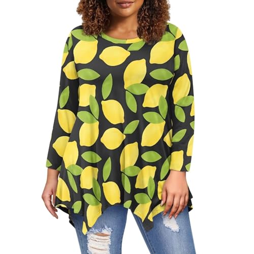 Renewold Damen Tunika Tops Langarm Casual Bluse für Leggings Lose T-Shirt, Gelbe Zitrone., XXX-Large von Renewold