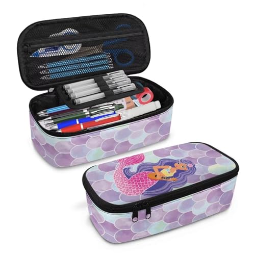 Renewold Federmäppchen mit Reißverschluss, großes Fassungsvermögen, tragbares Federmäppchen, Schreibwaren-Organizer mit Fächern, breite Öffnung, Niedliche Meerjungfrau, Einheitsgröße von Renewold