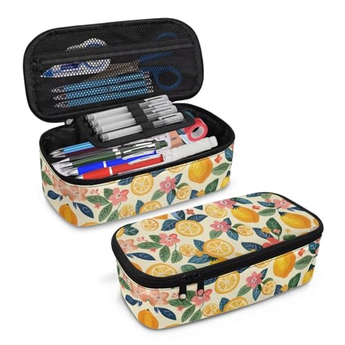 Renewold Federmäppchen mit Reißverschluss, großes Fassungsvermögen, tragbares Federmäppchen, Schreibwaren-Organizer mit Fächern, breite Öffnung, zitronengelb, Einheitsgröße, Taschen-Organizer von Renewold